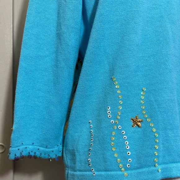Vintage Jack B. Quick blue mermaid sequin beaded embroidery sweater cardigan M - Picture 6 of 16